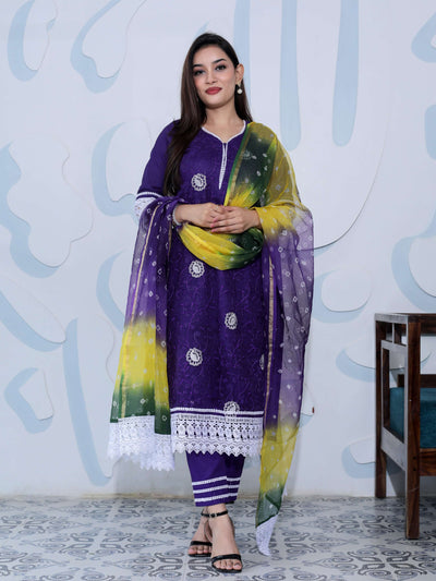 Pure Cotton Kota Doria Suit with Bandhej Dupatta (unstitched)