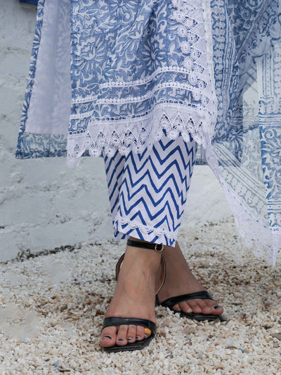 Sky Blue Block Print Kota Doria Suit – Unstitched