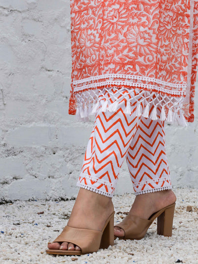 Orange Block Print Kota Doria Suit – Unstitched