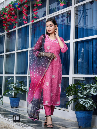Pure Cotton Kota Doria Suit with Bandhej Dupatta (unstitched)