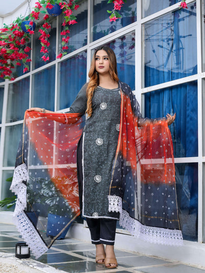 Pure Cotton Kota Doria Suit with Bandhej Dupatta (unstitched)