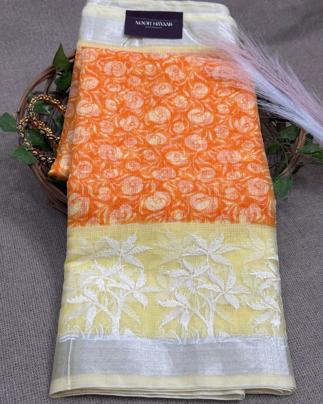 Kota Doria Embroidery Work Saree with Floral Print