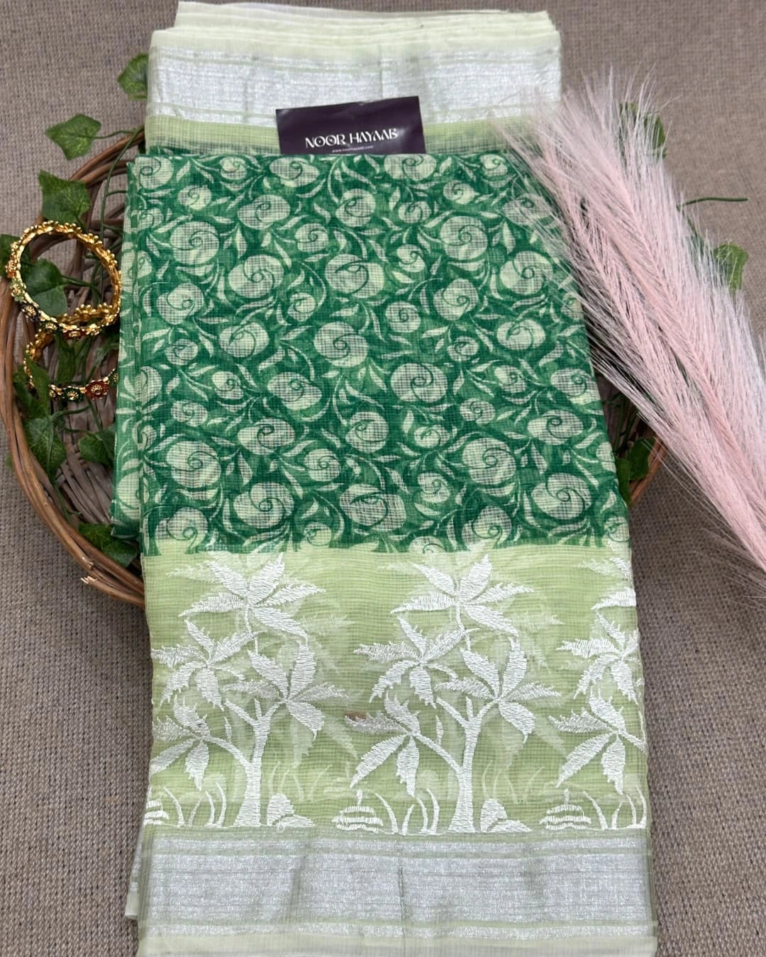 Kota Doria Embroidery Work Saree with Floral Print
