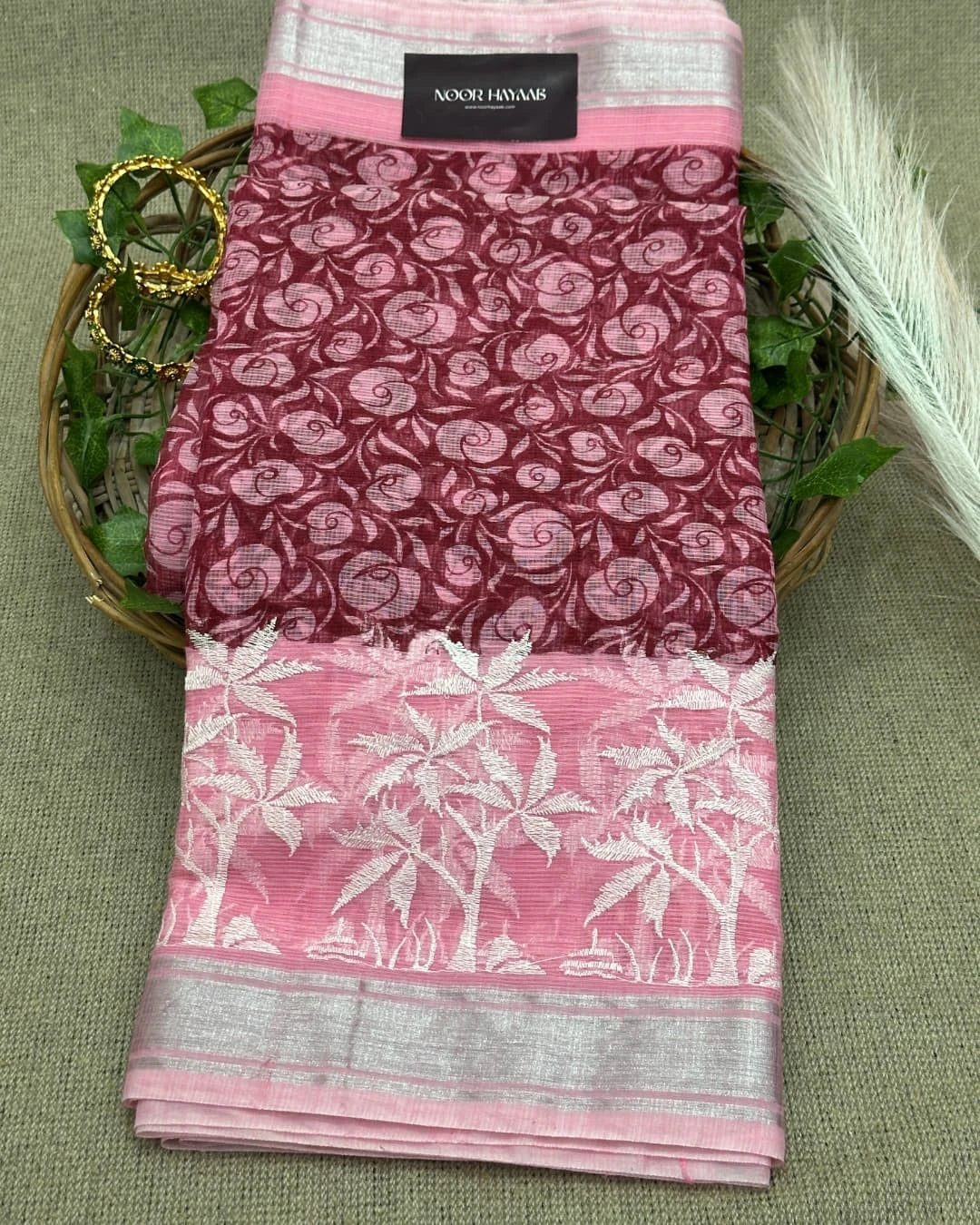 Kota Doria Embroidery Work Saree with Floral Print