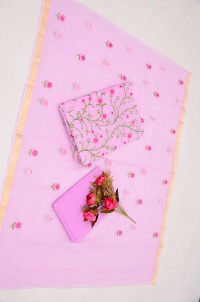 Kota Doria Embroidery Work Suit Set Pink