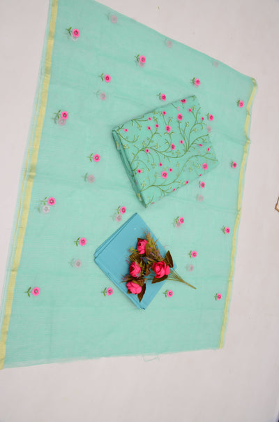 Kota Doria Embroidery Work Suit Set Green