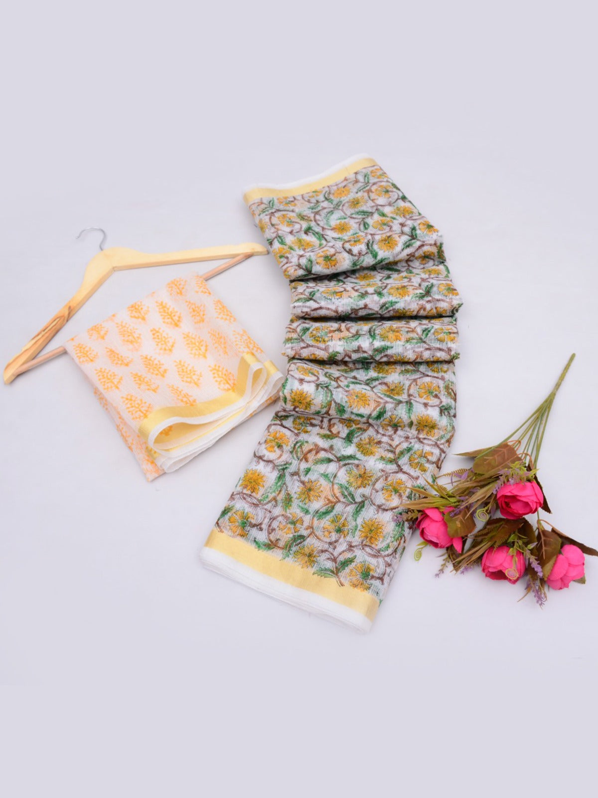 Kota Doria Hand Block Print Saree
