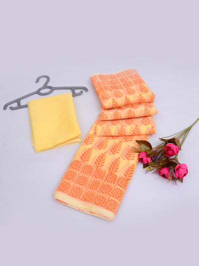 Hand Block Print Kota Doria Saree with Blouse Orange