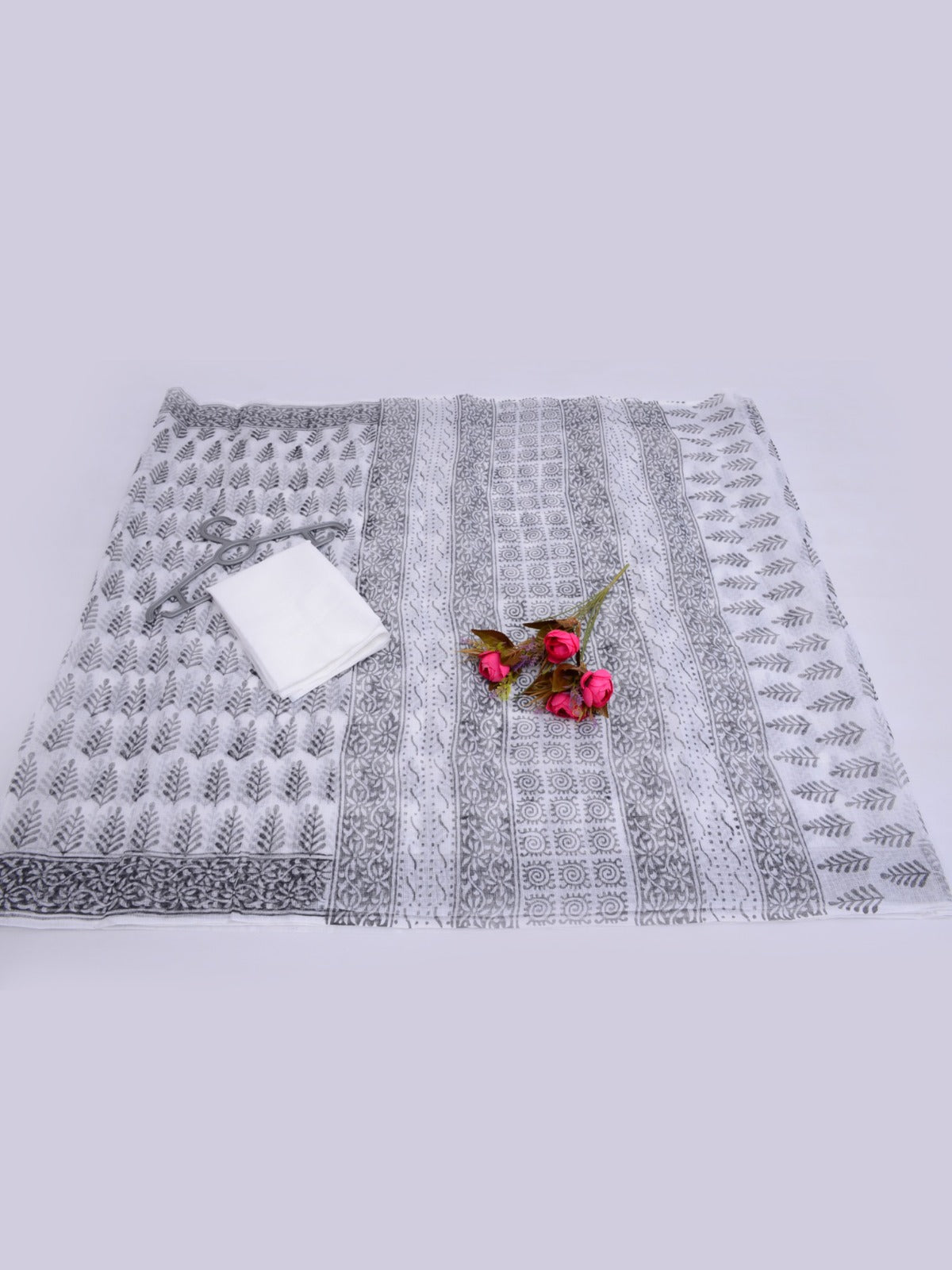 Hand Block Print Kota Doria Saree with Blouse