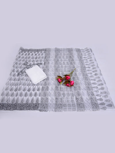 Hand Block Print Kota Doria Saree with Blouse