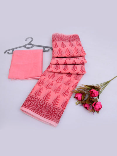 Hand Block Print Kota Doria Saree with Blouse Red