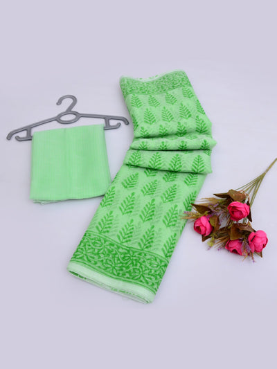 Hand Block Print Kota Doria Saree with Blouse Green