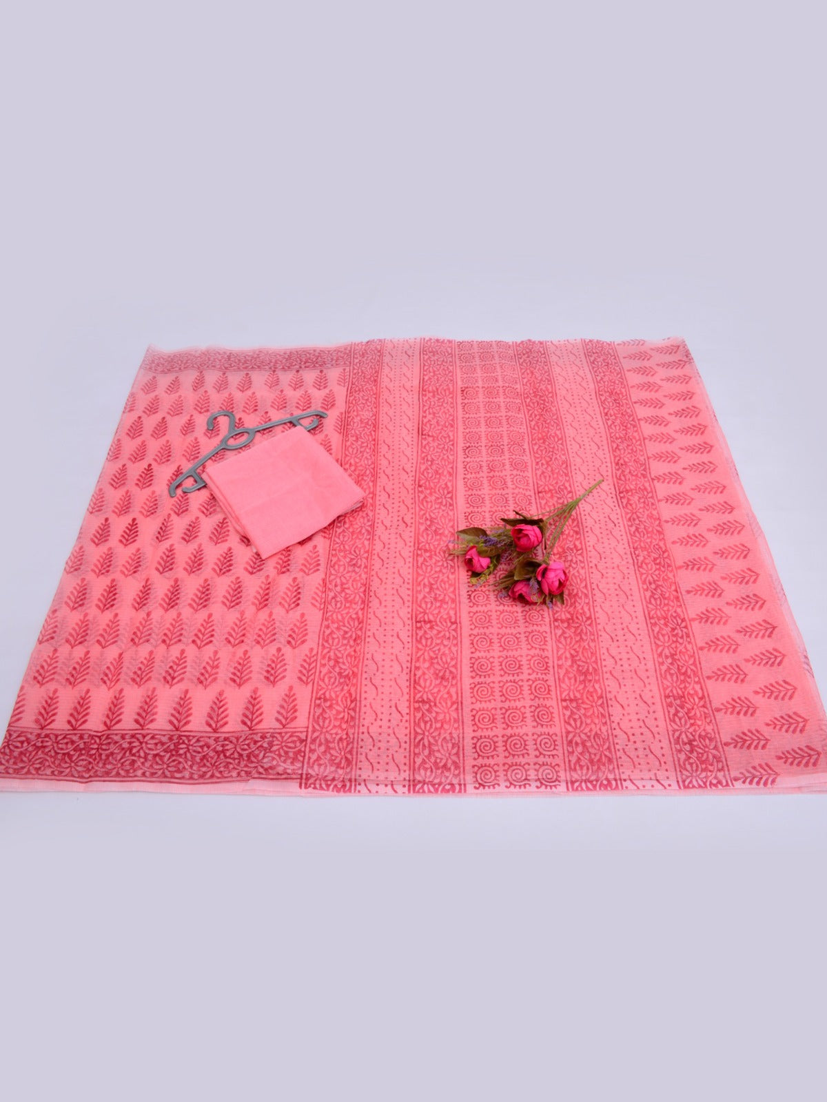 Hand Block Print Kota Doria Saree with Blouse