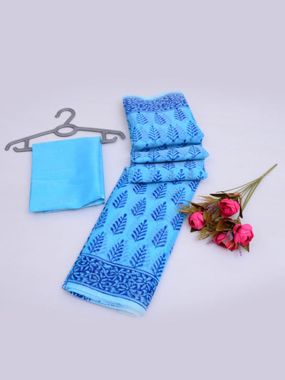 Hand Block Print Kota Doria Saree with Blouse Blue