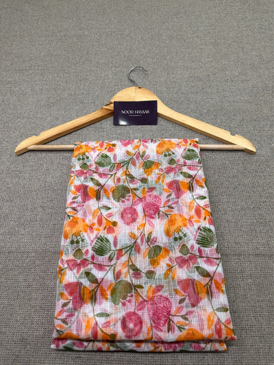 Kota Doria Floral Print Suit with Chikankari Bottom