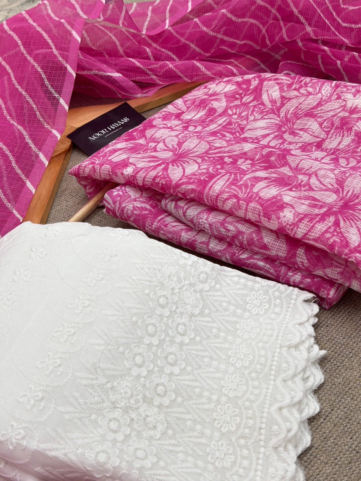 Kota Doria Floral Print Suit with Chikankari Bottom