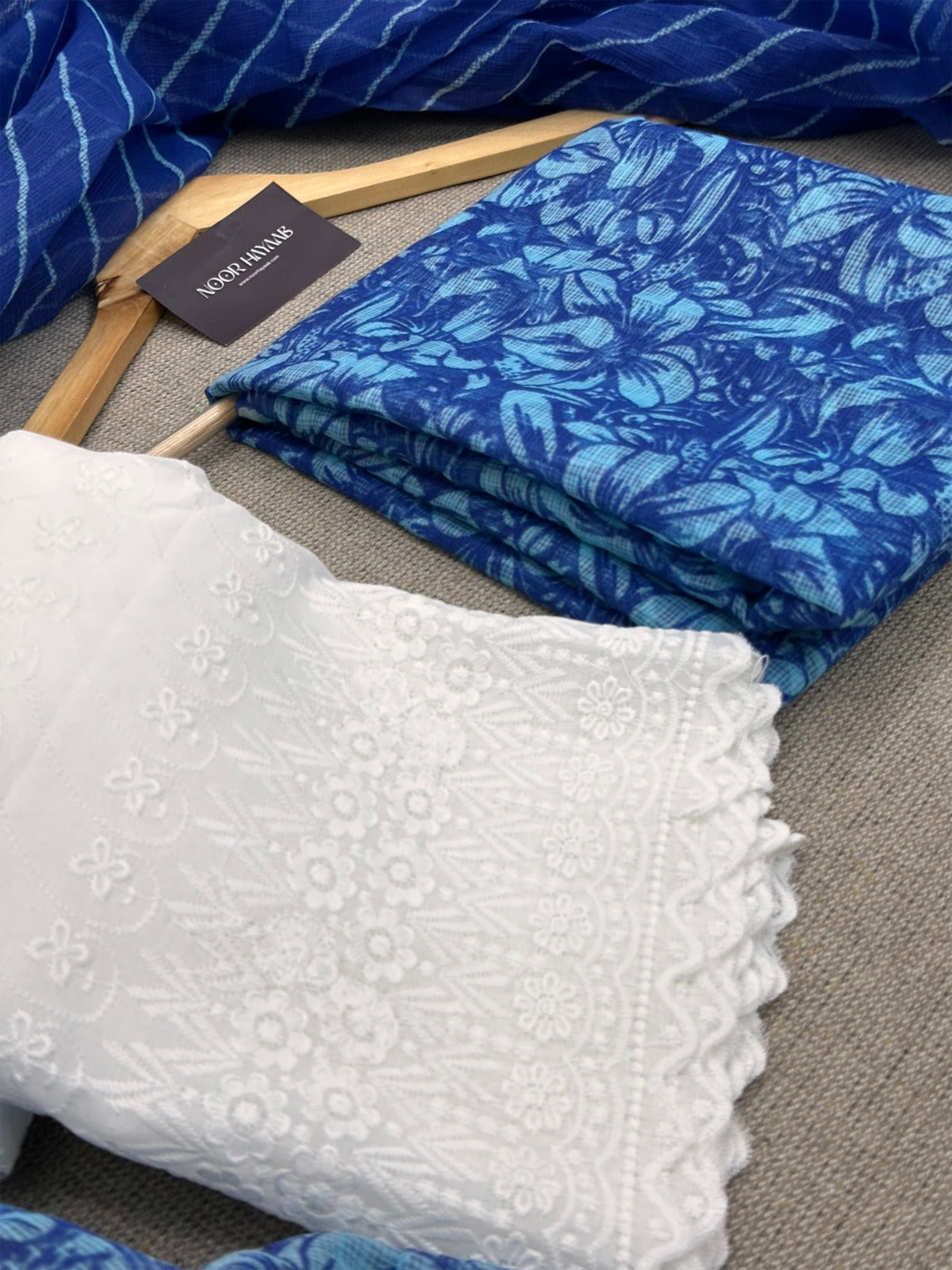 Kota Doria Floral Print Suit with Chikankari Bottom