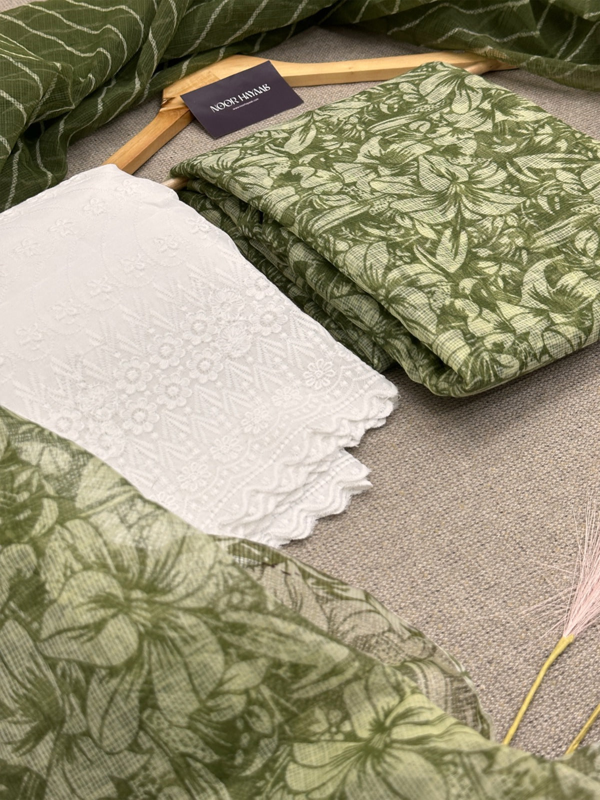 Kota Doria Floral Print Suit with Chikankari Bottom