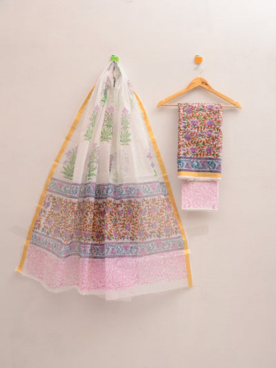 Kota Doria Trending Hand Block Print Suit Set
