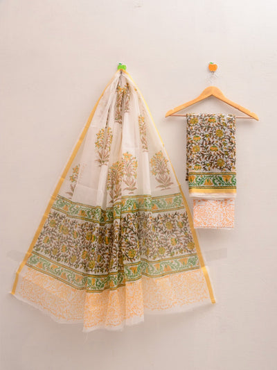 Kota Doria Trending Hand Block Print Suit Set
