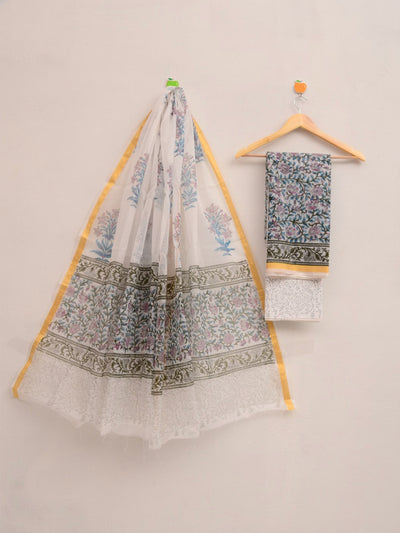 Kota Doria Trending Hand Block Print Suit Set