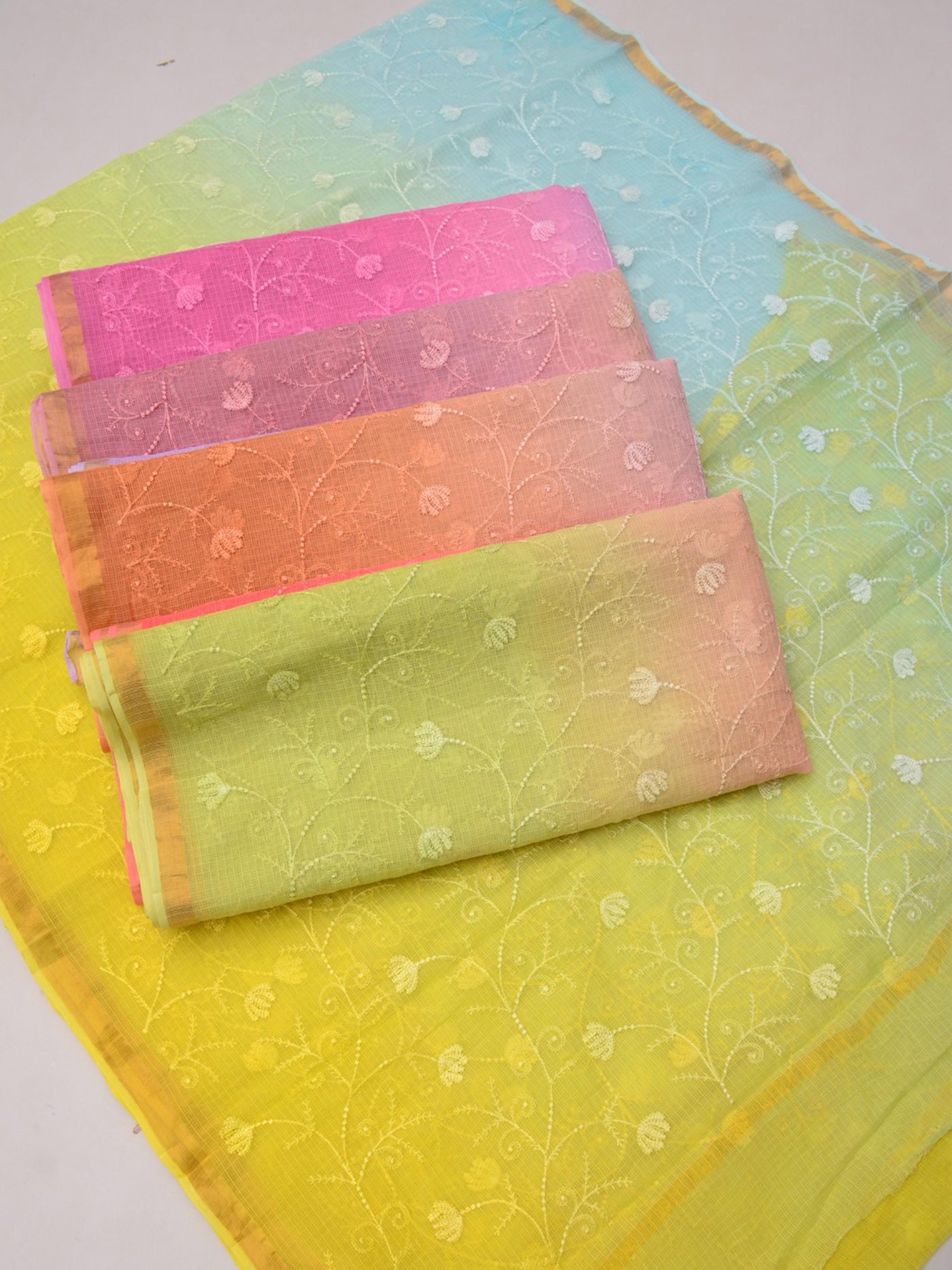 Pure Kota Doria Floral Weave Saree in Multicolored Shades