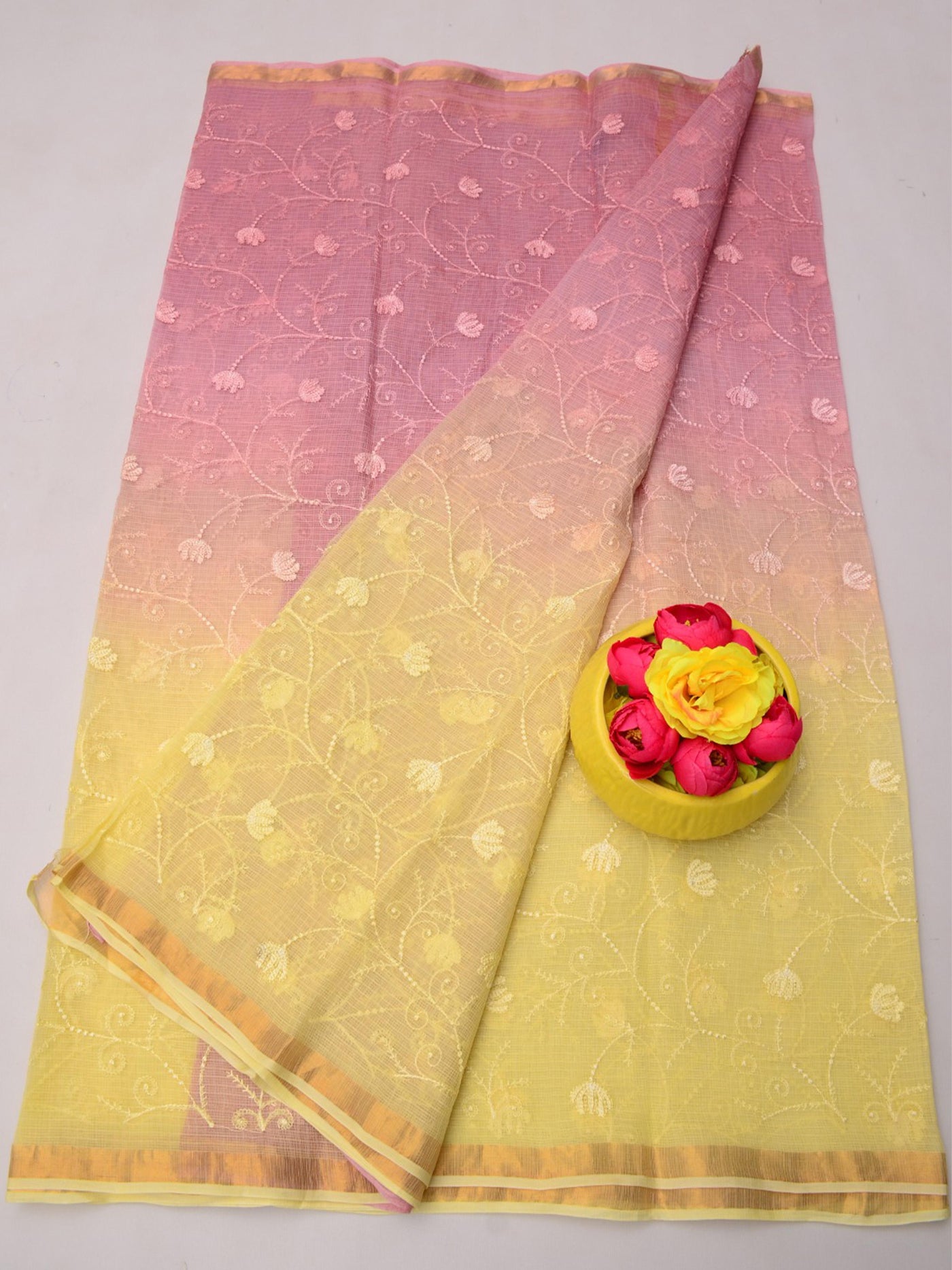 Pure Kota Doria Floral Weave Saree in Multicolored Shades