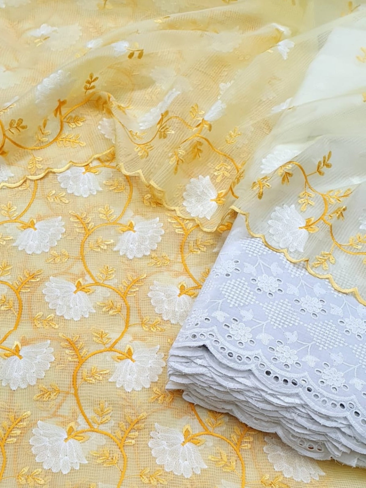Kota Doria Embroidery Work Suit ( Unstitched )