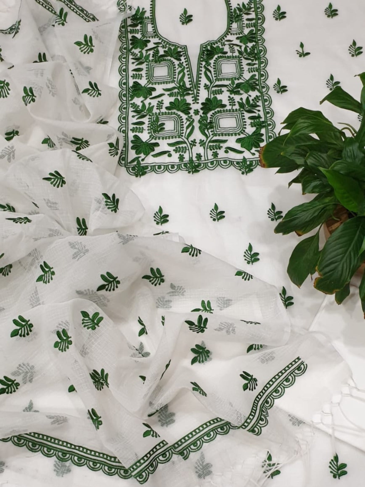 Kota Doria Embroidery Work Unstitched Suits