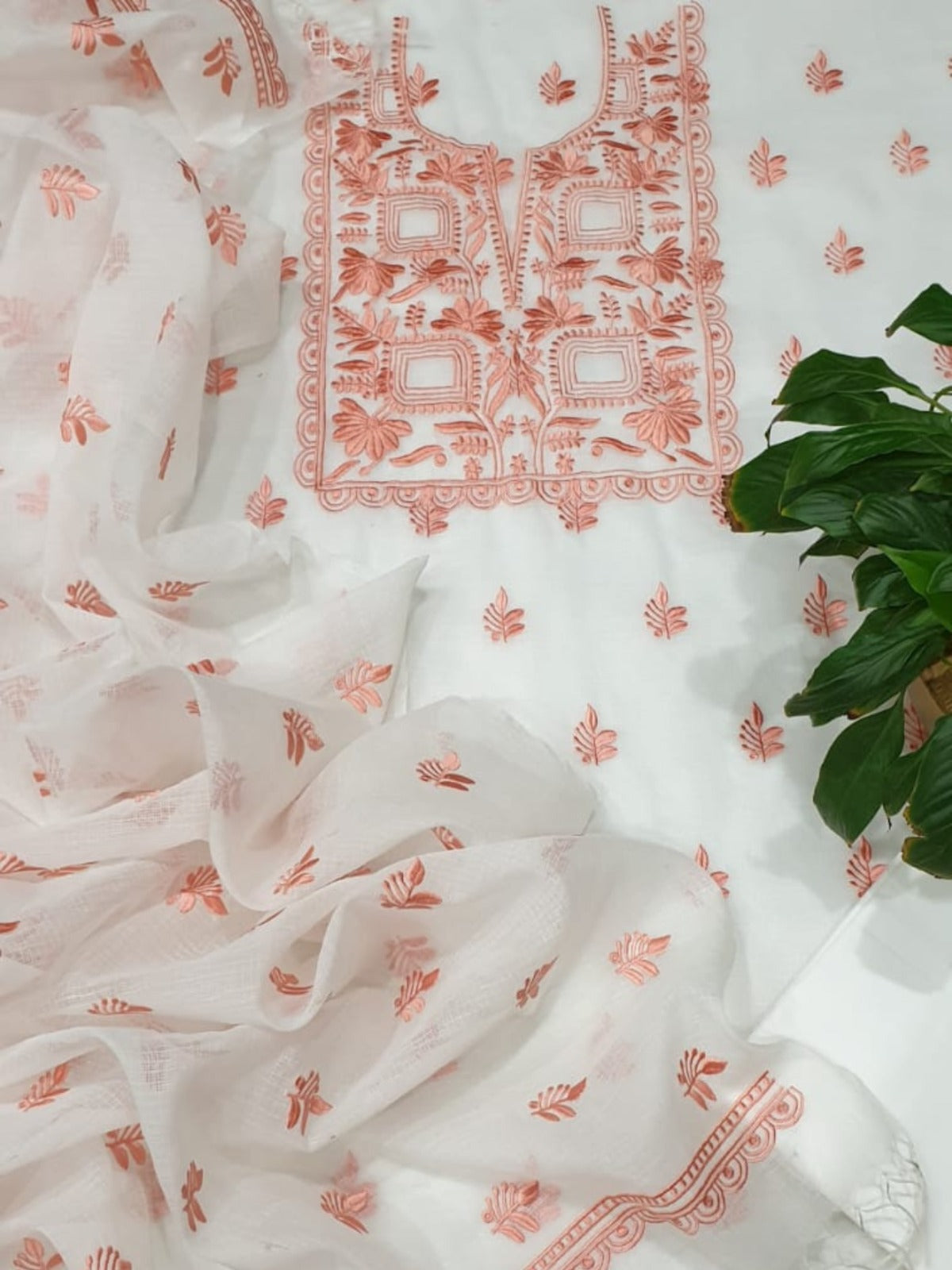Kota Doria Embroidery Work Unstitched Suits
