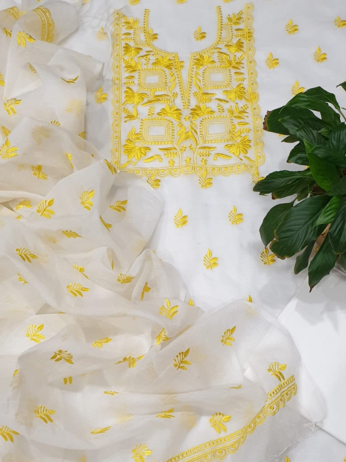 Kota Doria Embroidery Work Unstitched Suits