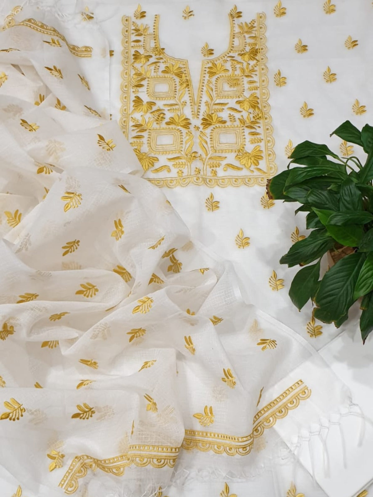 Kota Doria Embroidery Work Unstitched Suits