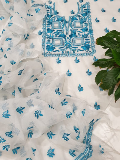 Kota Doria Embroidery Work Unstitched Suits