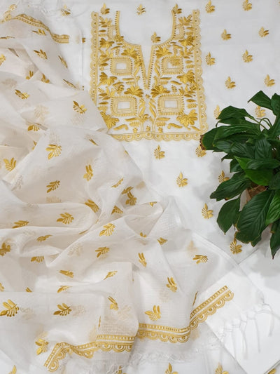 Kota Doria Embroidery Work Unstitched Suits