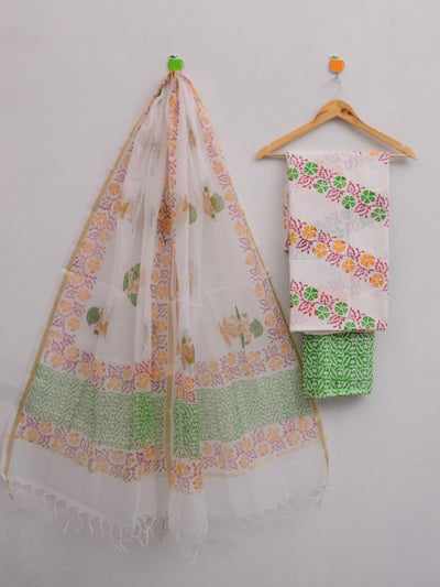 Kota Doria Flower Hand Block Print Suit Set