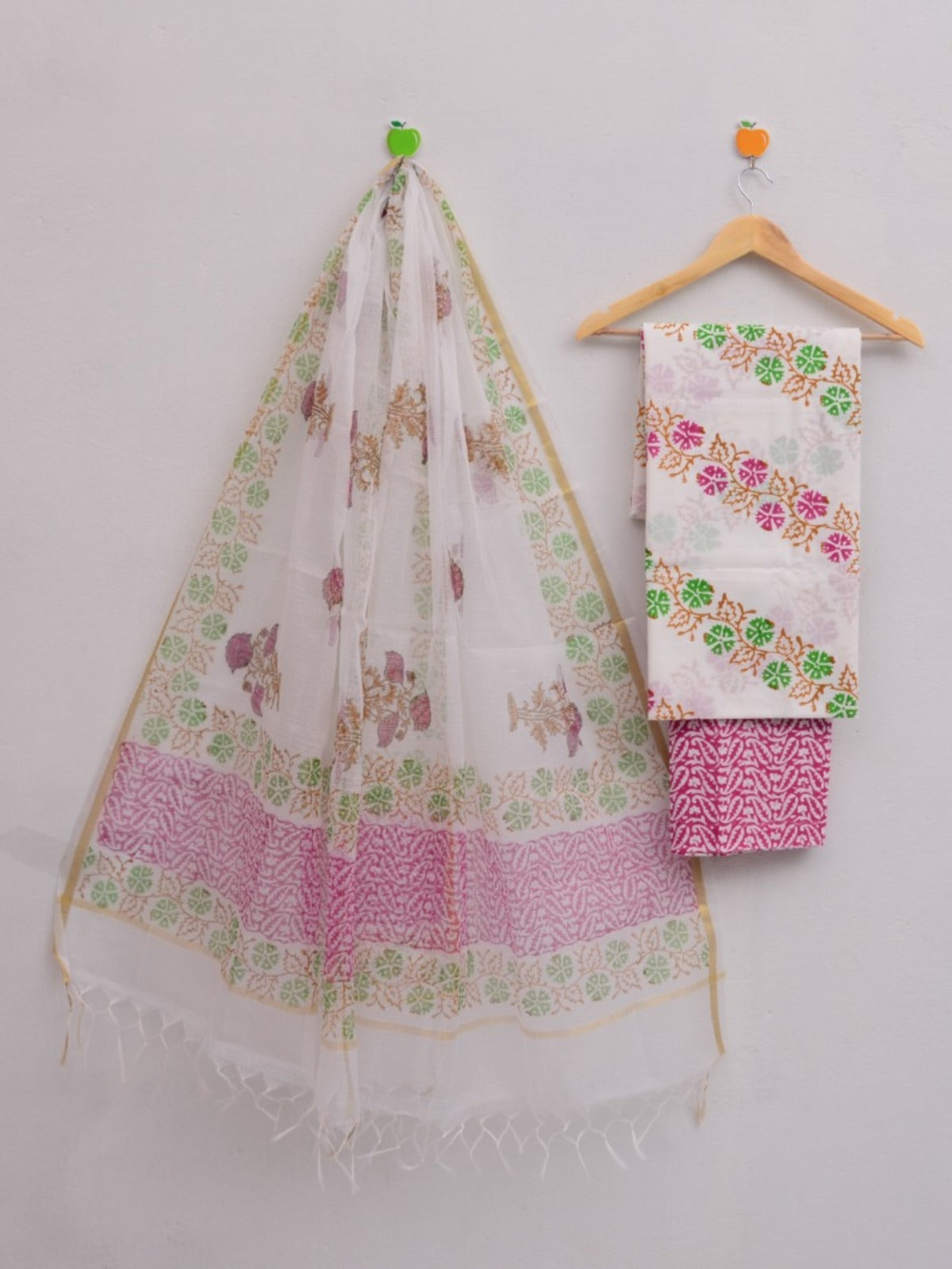 Kota Doria Flower Hand Block Print Suit Set