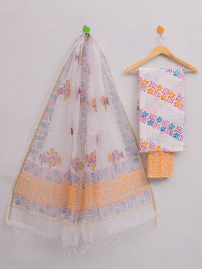 Kota Doria Flower Hand Block Print Suit Set
