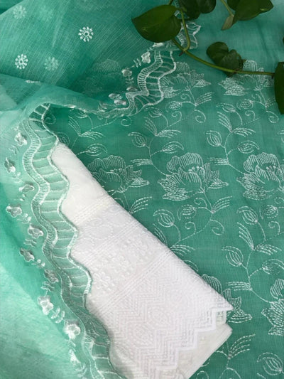 Sea Green Kota Doria Embroidery Suit Set
