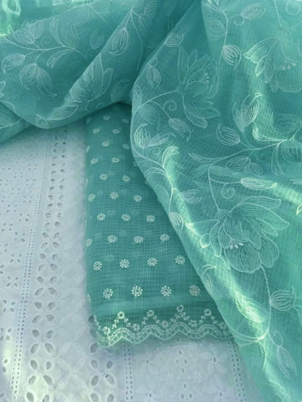 Sea Green Kota Doria Embroidery Suit Set