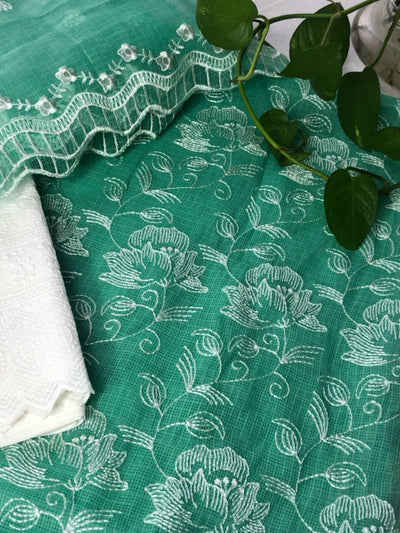 Sea Green Kota Doria Embroidery Suit Set