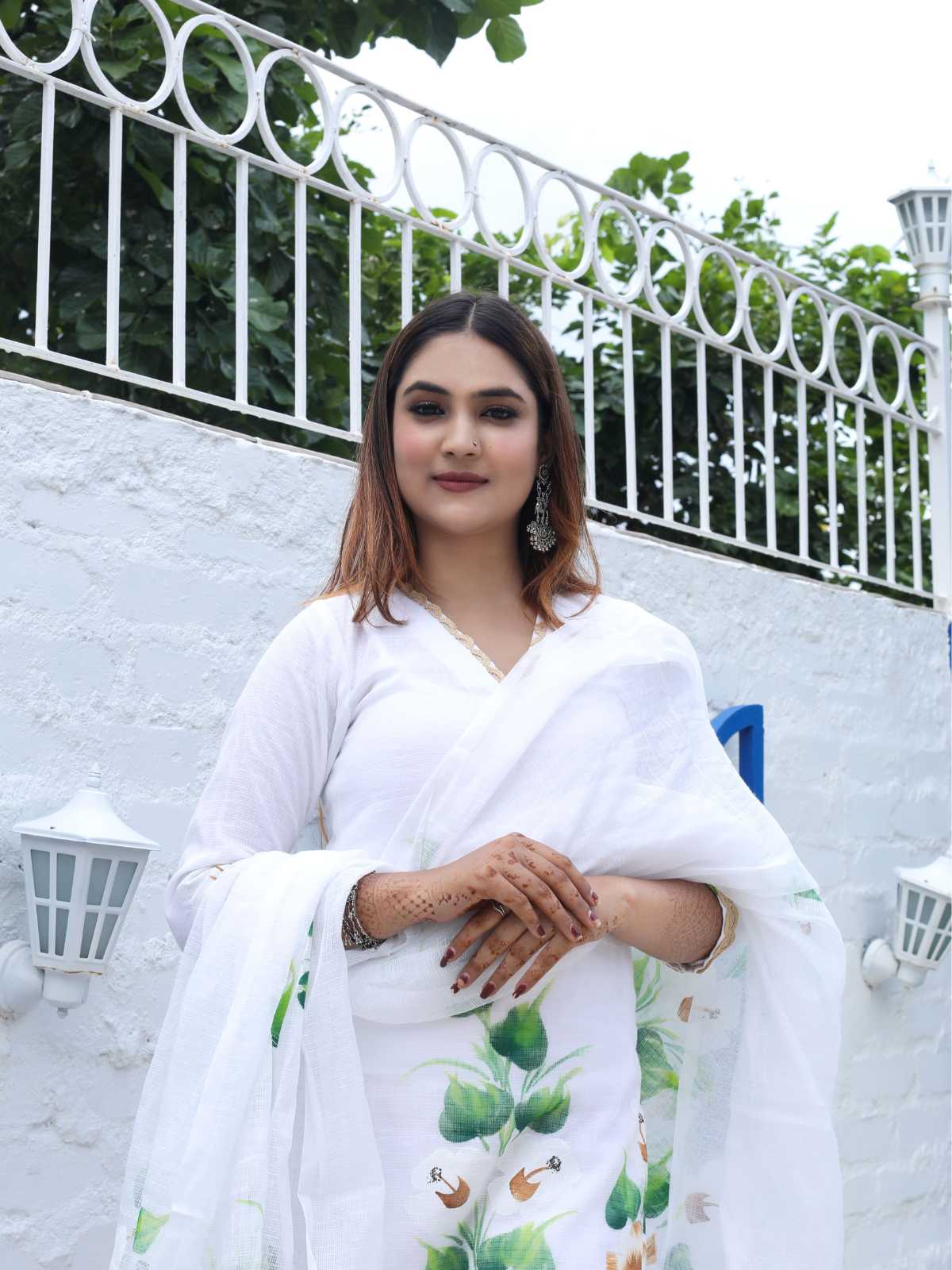 White Kota Doria Hand-Painted Unstitched Suit – Best Seller
