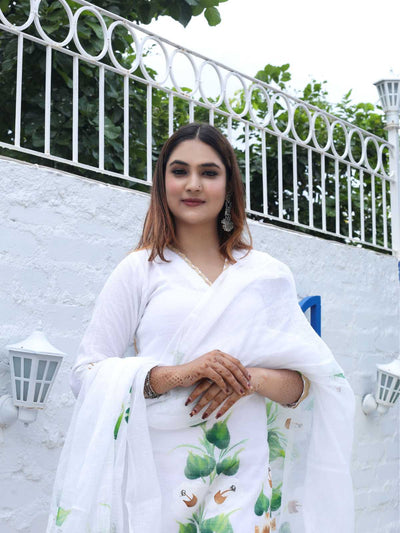 White Kota Doria Hand-Painted Unstitched Suit – Best Seller