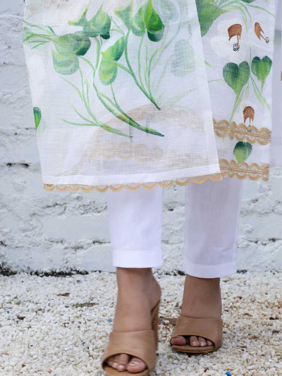 White Kota Doria Hand-Painted Unstitched Suit – Best Seller