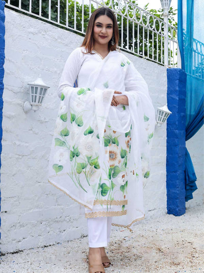 White Kota Doria Hand-Painted Unstitched Suit – Best Seller