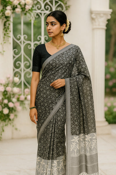 Kota Doria Embroidery Work Saree with Floral Print