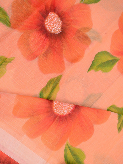 Floral Hand Painted Linen Saree with Blouse