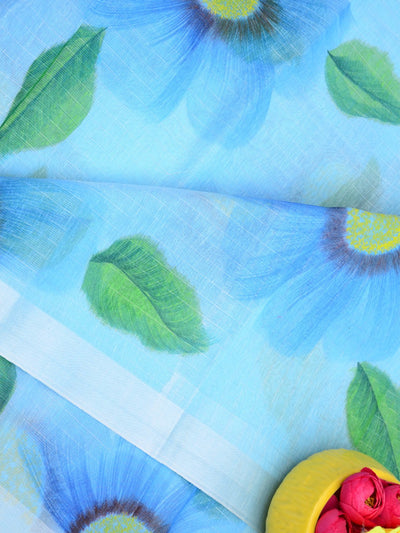 Floral Hand Painted Linen Saree with Blouse