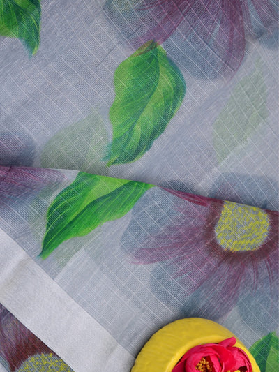 Floral Hand Painted Linen Saree with Blouse