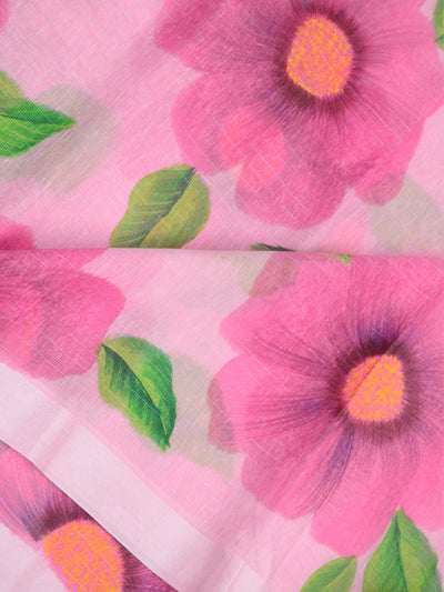 Floral Hand Painted Linen Saree with Blouse