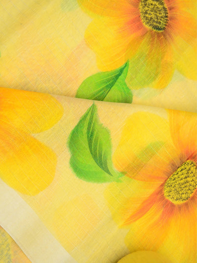 Floral Hand Painted Linen Saree with Blouse